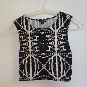 Express Black and White Patterned Cropped Tank  - Available until 4/19